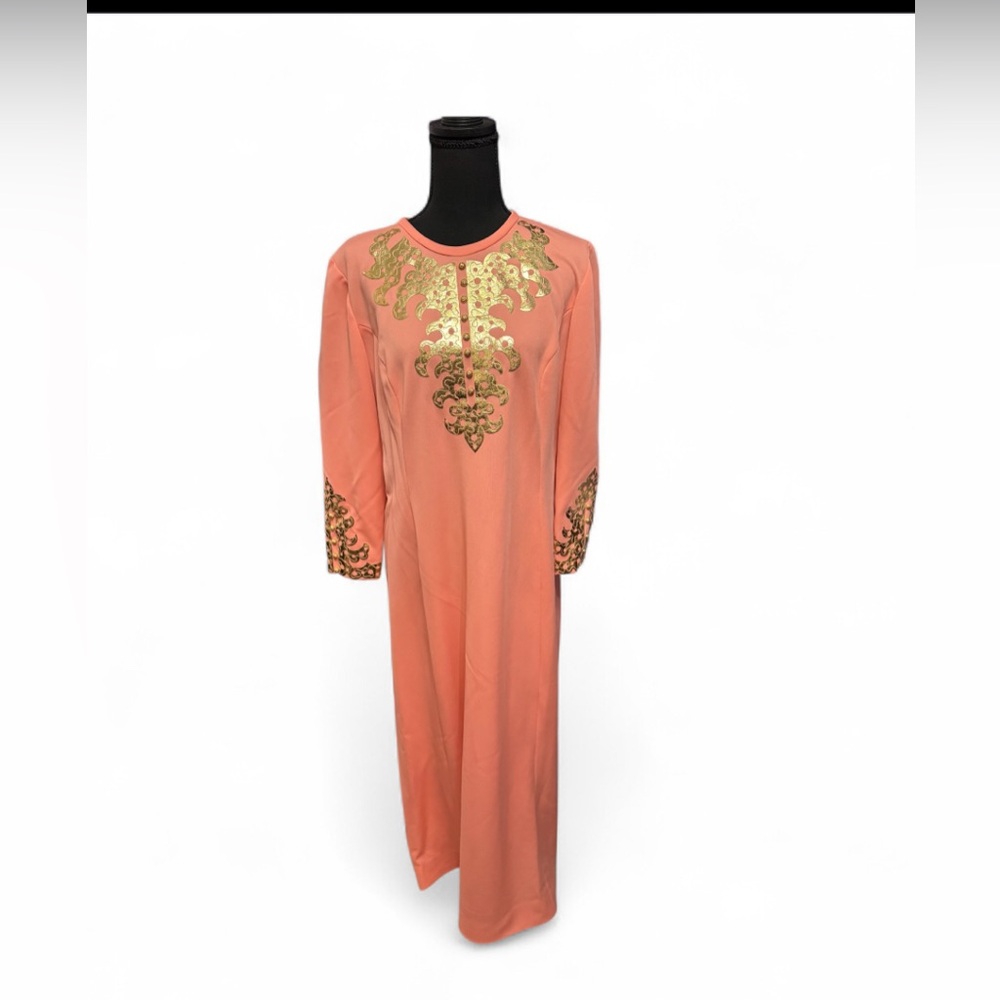 50s/60s Elegant Gold Embellished Orange Dress